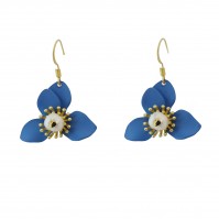 Χειροποίητα σκουλαρίκια με μπλε λουλούδι και φυσικό μαργαριτάρι