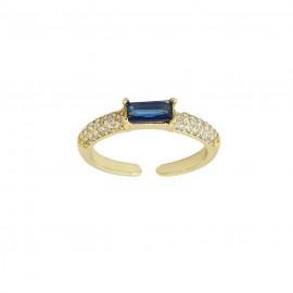 Διακριτικό δαχτυλίδι ορείχαλκος με μπλε και λευκά ζιργκόν