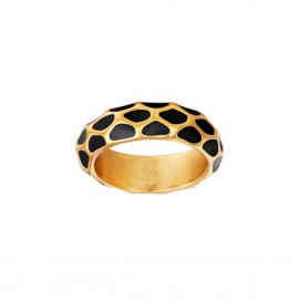 Γυναικείο δαχτυλίδι ατσάλι με animal print σε μαύρο χρώμα
