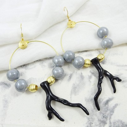 Handmade brass earrings with ceramic beads