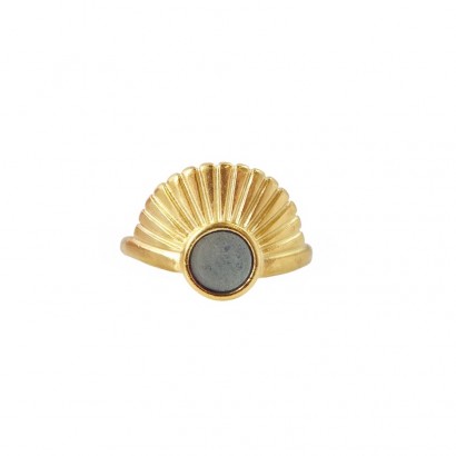 Ring with gold plated brass, rising sun in gray color
