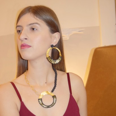 Χειροποίητα επίχρυσα σκουλαρίκια με μακραμέ πλέξη