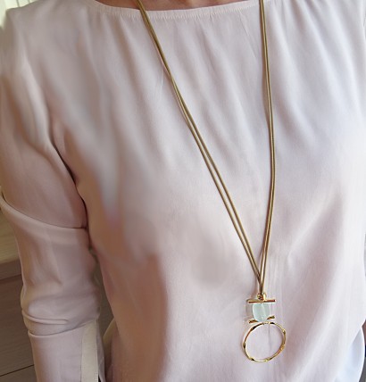 Handmade Aquamarine stone necklace gold plated forged element