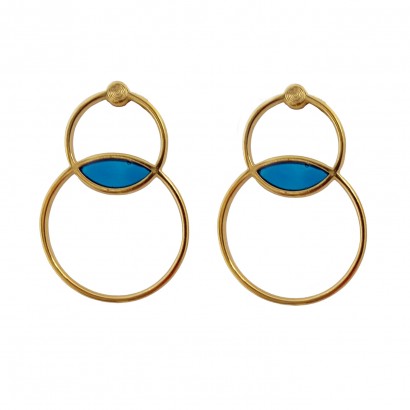 Γυναικεία σκουλαρίκια ορείχαλκος με γαλάζιο βιτρώ
