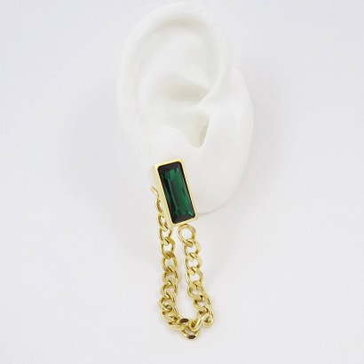 Steel earrings with pendant drop and zircon stone