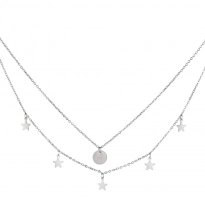 Διπλό κολιέ αλυσίδα ατσάλι ασημί με διακοσμητικά αστέρια