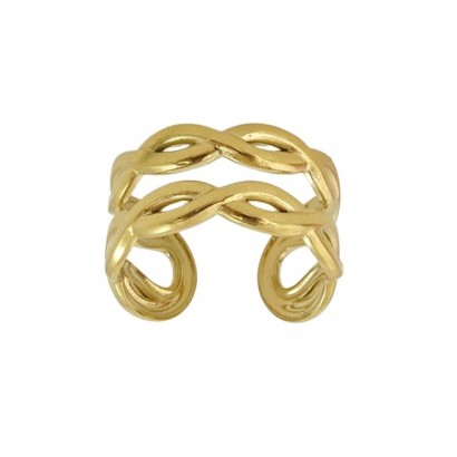 Γυναικείο δαχτυλίδι ατσάλι με σχέδιο πλεξούδα σε χρυσό χρώμα