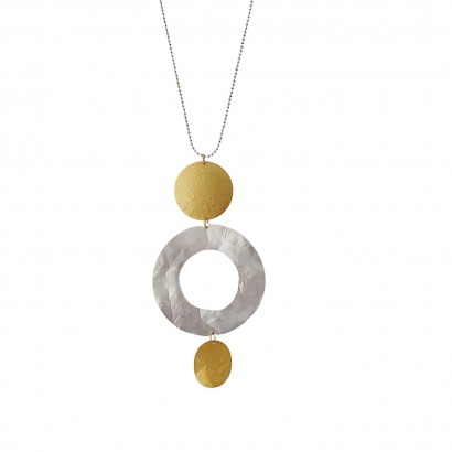 Handmade necklace with gold plated forged circle element and silver motif