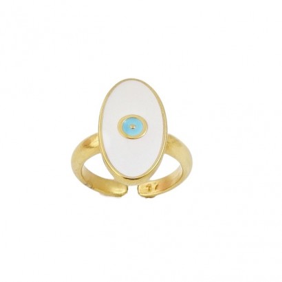 White and light blue eye ring in oval shape
