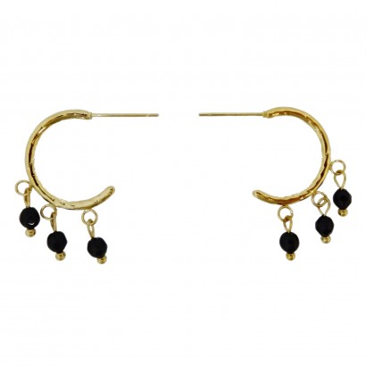 Steel hoop earrings with black beads