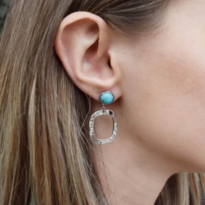 Γυναικεία καρφωτά σκουλαρίκια ατσάλι με μπλε πέτρα τυρκουαζ