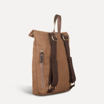 Τσάντα πλάτης mini rolltop σε ανοιχτό καφέ χρώμα