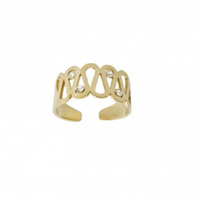Γυναικείο δαχτυλίδι από ατσάλι με σχέδια σε χρυσό και πέτρες ζιργκόν