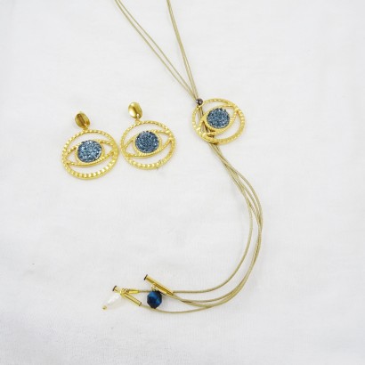 Handmade necklace with gold plated brass lava eye