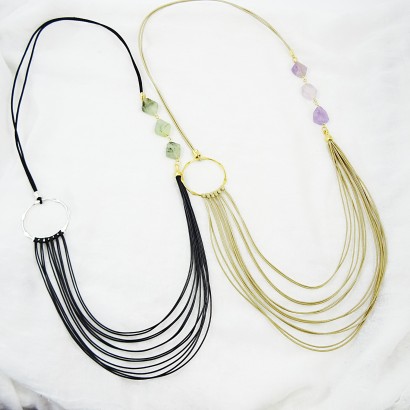 Handmade cord necklace with round motif and amethyst