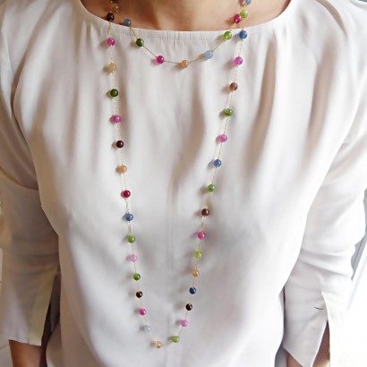 Women's long necklace rosary colorful semiprecious stones