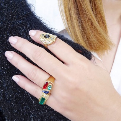 Δαχτυλίδι ατσάλι σε χρυσό με πέτρες ζιργκόνν σε διάφορα χρώματα