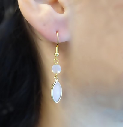 Handmade brass earrings pink crystal moonstone