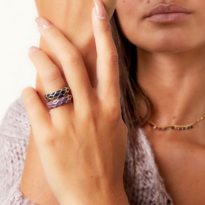 Γυναικείο δαχτυλίδι ατσάλι με animal print σε μαύρο χρώμα