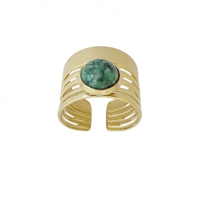 Statement δαχτυλίδι από ατσάλι με εντυπωσιακή πράσινη πέτρα