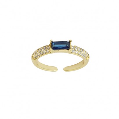 Διακριτικό δαχτυλίδι ορείχαλκος με μπλε και λευκά ζιργκόν