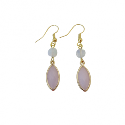 Handmade brass earrings pink crystal moonstone
