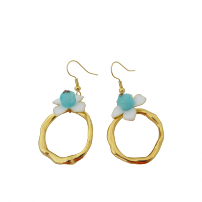handmade earrings hoop element enamel turquoise stone