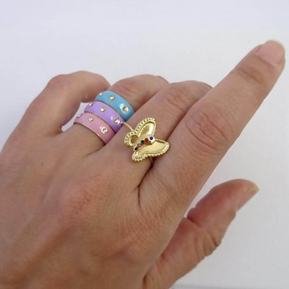 Δαχτυλίδι από ανοξείδωτο ατσάλι πεταλούδα με πολύχρωμες πέτρες ζιργκόν