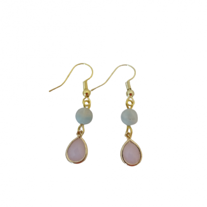 Handmade earrings with pink crystal brass and aquamarine stone