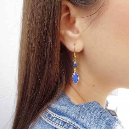 Handmade earrings with blue crystal and lapis stone