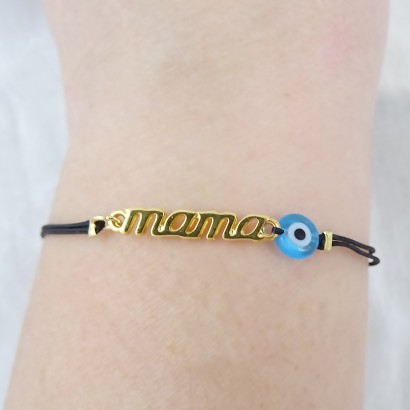 Χειροποίητο βραχιόλι mama με επιχρυσωμένο μοτίφ και ματάκι