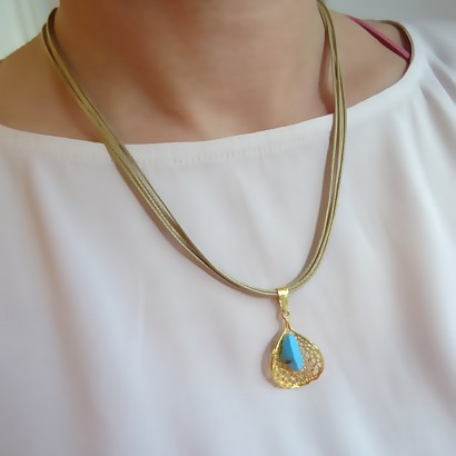 Handmade necklace cords gilded turquoise stone element