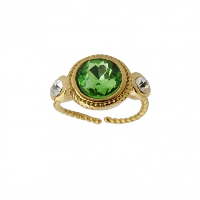 Διακριτικό δαχτυλίδι ορείχαλκος με λευκά και πράσινα ζιργκόν