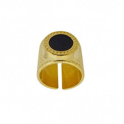 Statement ring with black circle and ethnic design