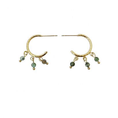 Steel hoop earrings with green beads