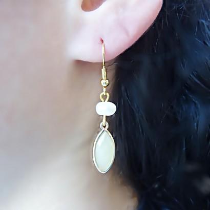 Handmade brass earrings with yellow crystal and pearl