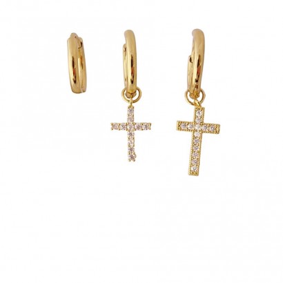 Set of 3 steel earrings with crosses and zircon stones