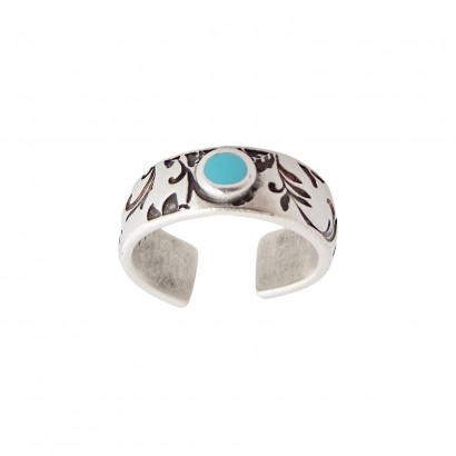 Women's ring with flower designs and light blue enamel