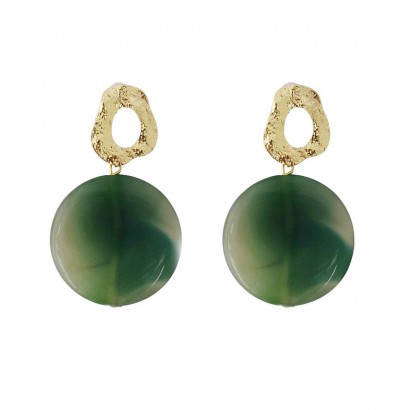 Handmade earrings with gold plated base and green stone