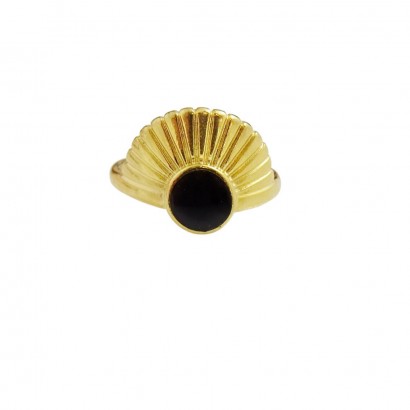 Gold plated brass ring with rising sun in black