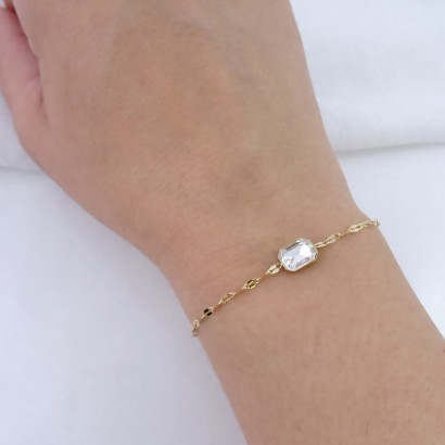 Gold-plated stainless steel bracelet with white crystal motif