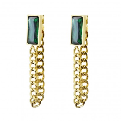 Steel earrings with pendant drop and zircon stone