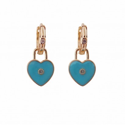 Gold plated stainless steel rings with pendant blue heart motif