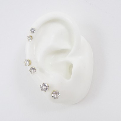 Set of six steel earrings with zircon stones