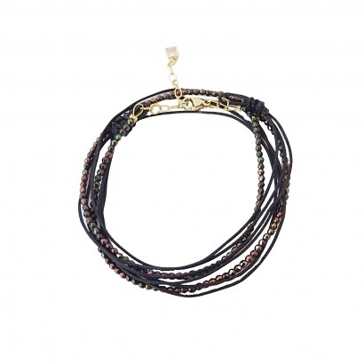 Handmade double bracelet with hematite and black silk thread
