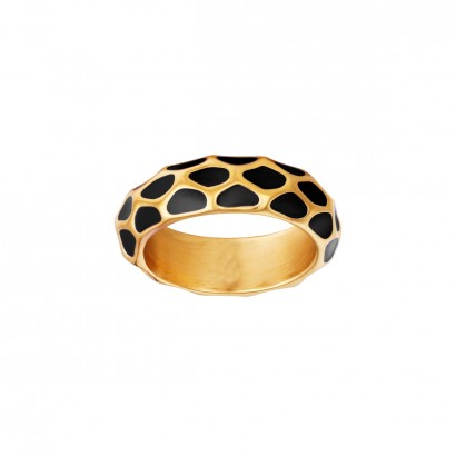 Γυναικείο δαχτυλίδι ατσάλι με animal print σε μαύρο χρώμα