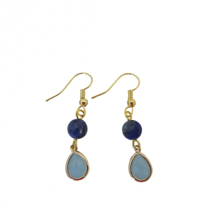 Handmade brass earrings blue crystal and lapis stone