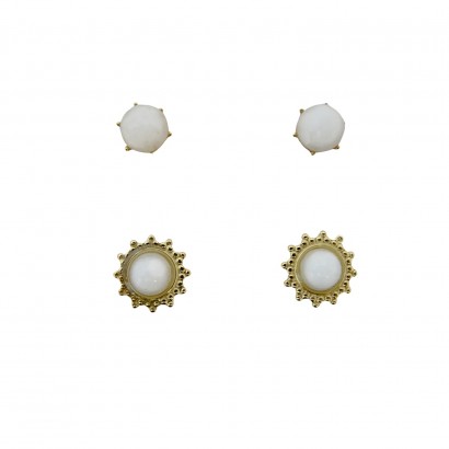 Set of 2 pairs of steel earrings with jade stone