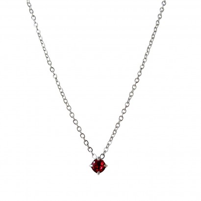 Stainless steel necklace with pendant red zircon motif