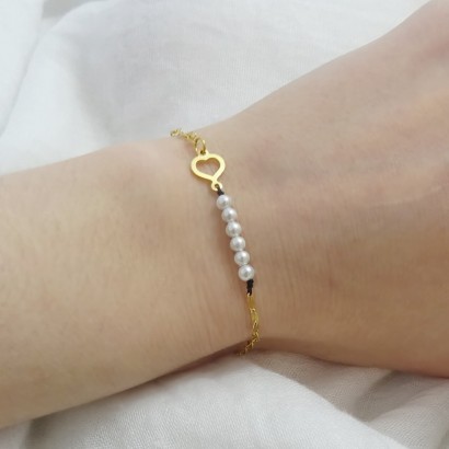 Stainless steel bracelet with heart made of 925 silver and natural pearl